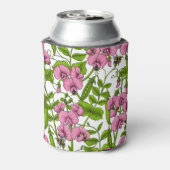 甘いエンドウ豆と（昆虫）マルハナバチ、ピンク、緑と白 缶クーラー (缶裏面)