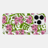 甘いエンドウ豆と（昆虫）マルハナバチ、ピンク、緑と白 iPhoneケース (裏面横)