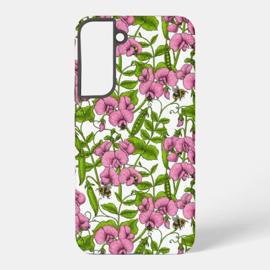 甘いエンドウ豆と（昆虫）マルハナバチ、ピンク、緑と白 SAMSUNG GALAXYケース (裏面)