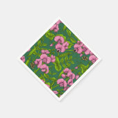 甘いエンドウ豆と（昆虫）マルハナバチ、緑とピンク スタンダードカクテルナプキン (角)