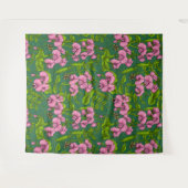 甘いエンドウ豆と（昆虫）マルハナバチ、緑とピンク タペストリー (正面(横))