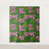 甘いエンドウ豆と（昆虫）マルハナバチ、緑とピンク タペストリー (正面)