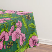 甘いエンドウ豆と（昆虫）マルハナバチ、緑とピンク テーブルクロス (インサイチュ)