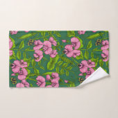 甘いエンドウ豆と(昆虫)マルハナバチ、緑とピンク バスタオルセット (ハンドタオル)