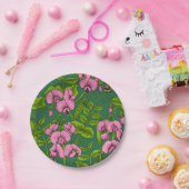 甘いエンドウ豆と（昆虫）マルハナバチ、緑とピンク ペーパープレート (パーティー)