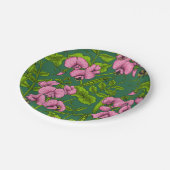 甘いエンドウ豆と（昆虫）マルハナバチ、緑とピンク ペーパープレート (アングル)