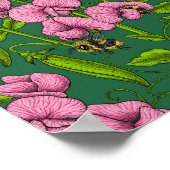 甘いエンドウ豆と(昆虫)マルハナバチ、緑とピンク ポスター (角)