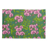 甘いエンドウ豆と（昆虫）マルハナバチ、緑とピンク 枕カバー (裏面-左)