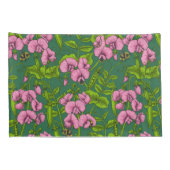 甘いエンドウ豆と（昆虫）マルハナバチ、緑とピンク 枕カバー (裏面-右)