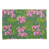 甘いエンドウ豆と（昆虫）マルハナバチ、緑とピンク 枕カバー (正面右)