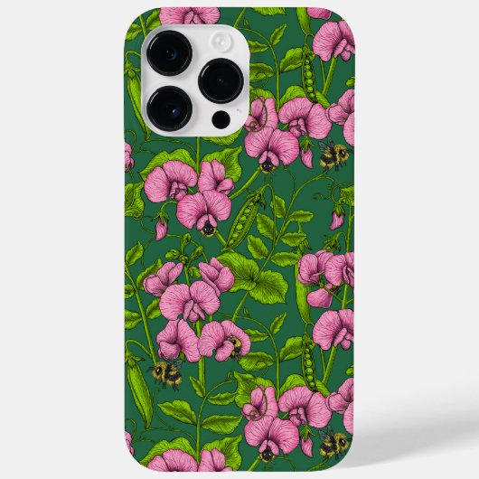 甘いエンドウ豆と(昆虫)マルハナバチ、緑とピンク Case-Mate iPhoneケース (裏面)