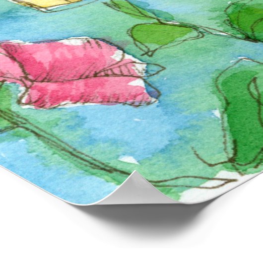 甘いエンドウ豆のカップのお茶の絵画水色 ポスター (角)