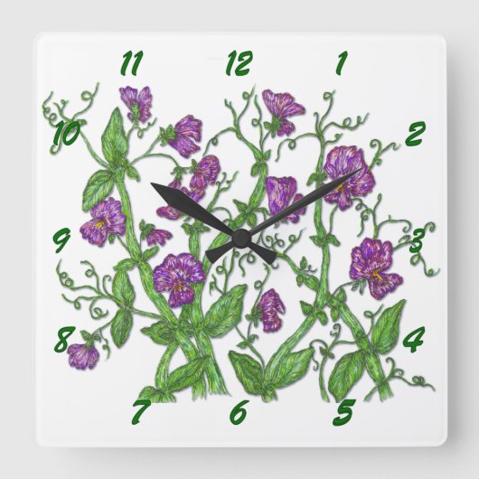 甘いエンドウ スクエア壁時計 (正面)