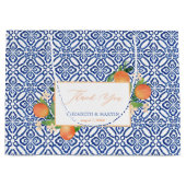 甘いオレンジと青い白いタイル結婚の ラージペーパーバッグ (正面)