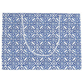 甘いオレンジと青い白いタイル結婚の ラージペーパーバッグ (裏面)