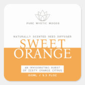 甘いオレンジの柑橘系リードディフューザー製品ラベル スクエアシール (正面)