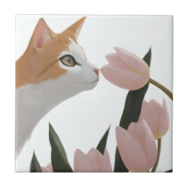 甘いオレンジの猫の春のテーマ タイル