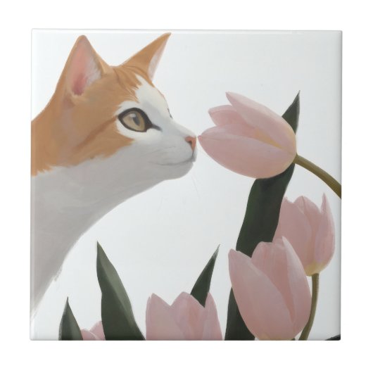 甘いオレンジの猫の春のテーマ タイル (正面)