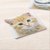 甘いオレンジの虎猫 スクエアペーパーコースター (アングル)