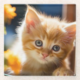 甘いオレンジ色のトラ柄の子猫 ガラスコースター