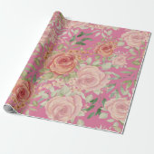 甘いオレンジ色のライトと赤面バラ水色 ラッピングペーパー (アンロールド)