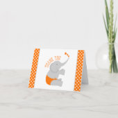 甘いオレンジ色の灰色の象の赤ちゃんシャワーありがとう サンキューカード (正面)