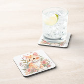 甘いオレンジ色の虎猫キッテン花と水色 コースター (右側)