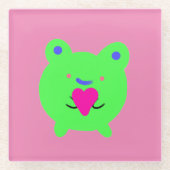 甘いカエルハート ガラスコースター (正面)