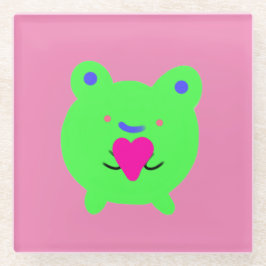 甘いカエルハート ガラスコースター