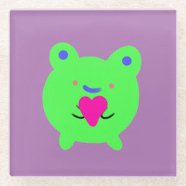甘いカエルハート ガラスコースター