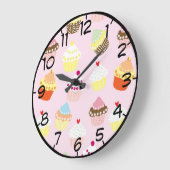 甘いカップケカラフルーキパターンと数字 ラージ壁時計 (傾斜)