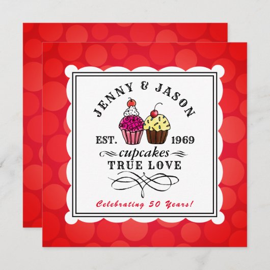 甘いカップケーキのおもしろいな第50金記念日 招待状 (正面/裏面)