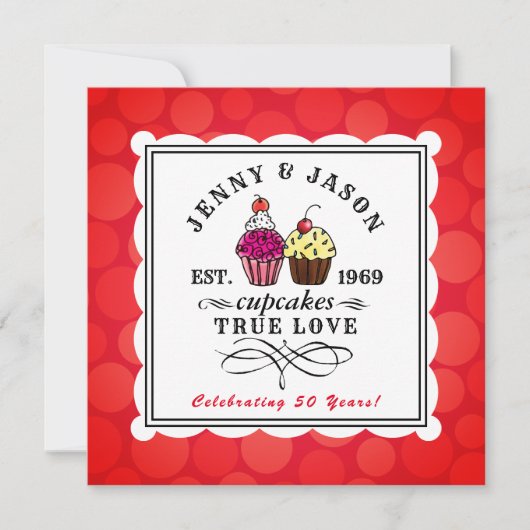 甘いカップケーキのおもしろいな第50金記念日 招待状 (正面)