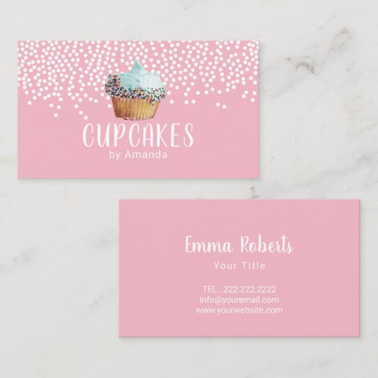 甘いカップケーキのベーカリーのペーストリー作りの職人のかわいいピンク 名刺 (正面/裏面)