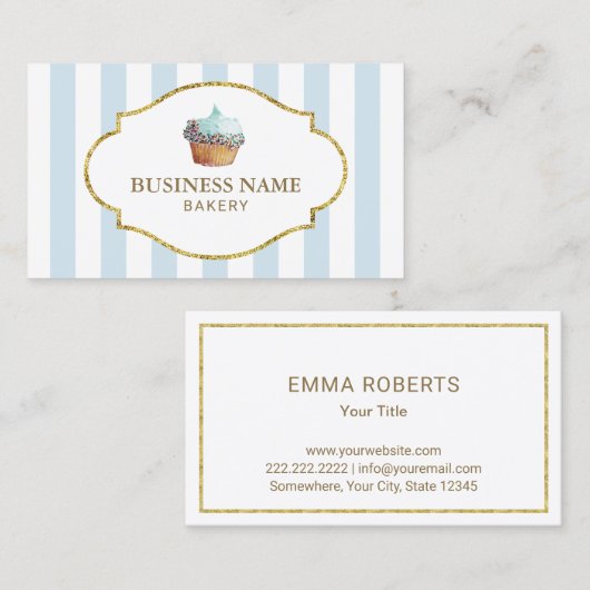 甘いカップケーキのベーカリーのペーストリー作りの職人のミントの青い縞 名刺 (正面/裏面)