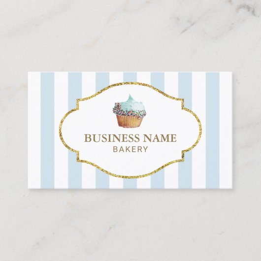 甘いカップケーキのベーカリーのペーストリー作りの職人のミントの青い縞 名刺 (正面)