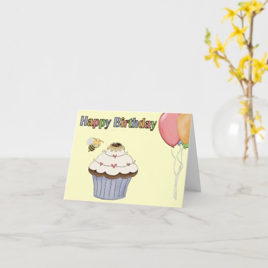 甘いカップケーキの誕生日の挨拶状 カード (黄色い花)