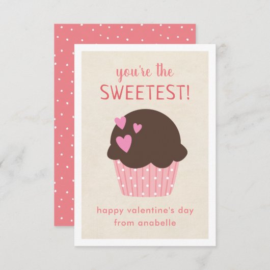 甘いカップケーキキキッズクラスルームのバレンタインカード エンクロージャーカード (正面/裏面)