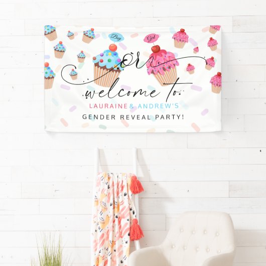 甘いカップケーキジェンダーのリビールパーティーへようこそ 横断幕 (インサイチュ)