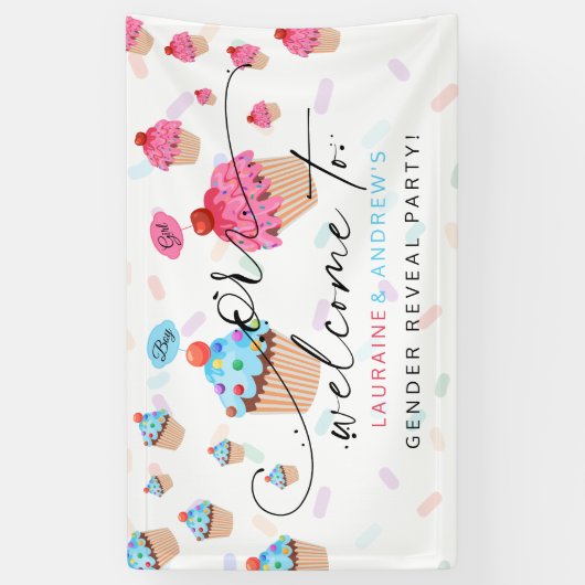 甘いカップケーキジェンダーのリビールパーティーへようこそ 横断幕 (縦)