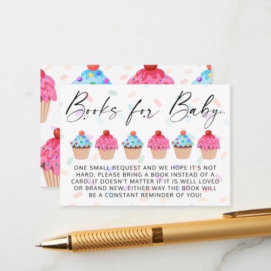 甘いカップケーキジェンダーのリビールブックリクエスト エンクロージャーカード (正面/裏面インサイチュ)