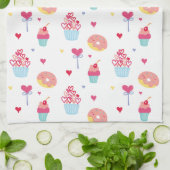 甘いカップケーキドーナツバレンタインデー キッチンタオル (折り畳み)