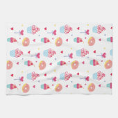 甘いカップケーキドーナツバレンタインデー キッチンタオル (横)
