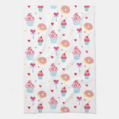 甘いカップケーキドーナツバレンタインデー キッチンタオル (縦)
