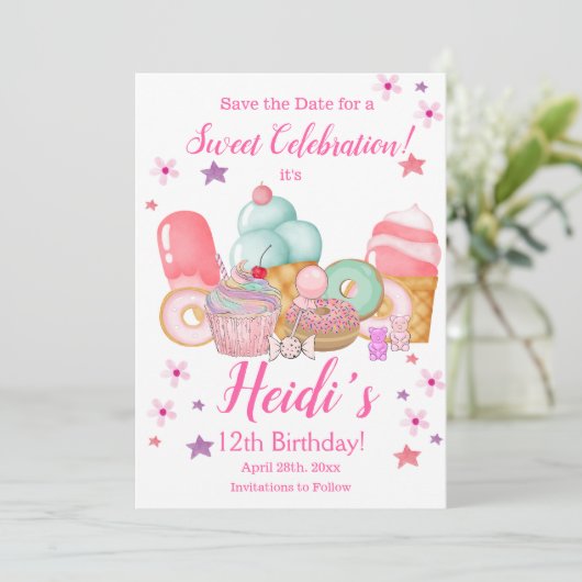 甘いカップケーキ，アイスクリーム誕生日，任意の年齢 セーブザデート (スタンド正面)