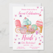 甘いカップケーキ,アイスクリーム誕生日,任意の年齢 招待状 (正面)