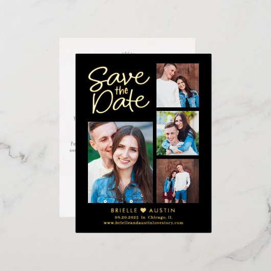 甘いカップルのホイル日付はがきを保存 箔招待状ポストカード (正面/裏面)