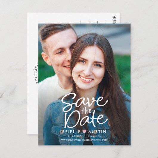 甘いカップル編集可能な色日付はがきを保存 ポストカード (正面/裏面)