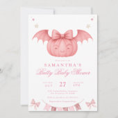 甘いカボチャ秋ベビーシャワーピンクボウコケット 招待状 (正面)