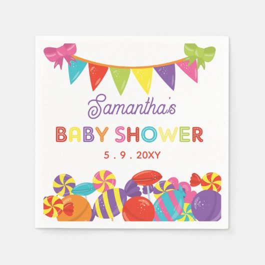 甘いカラフルおもしろいキャンディテーマベビーシャワー スタンダードカクテルナプキン (正面)
